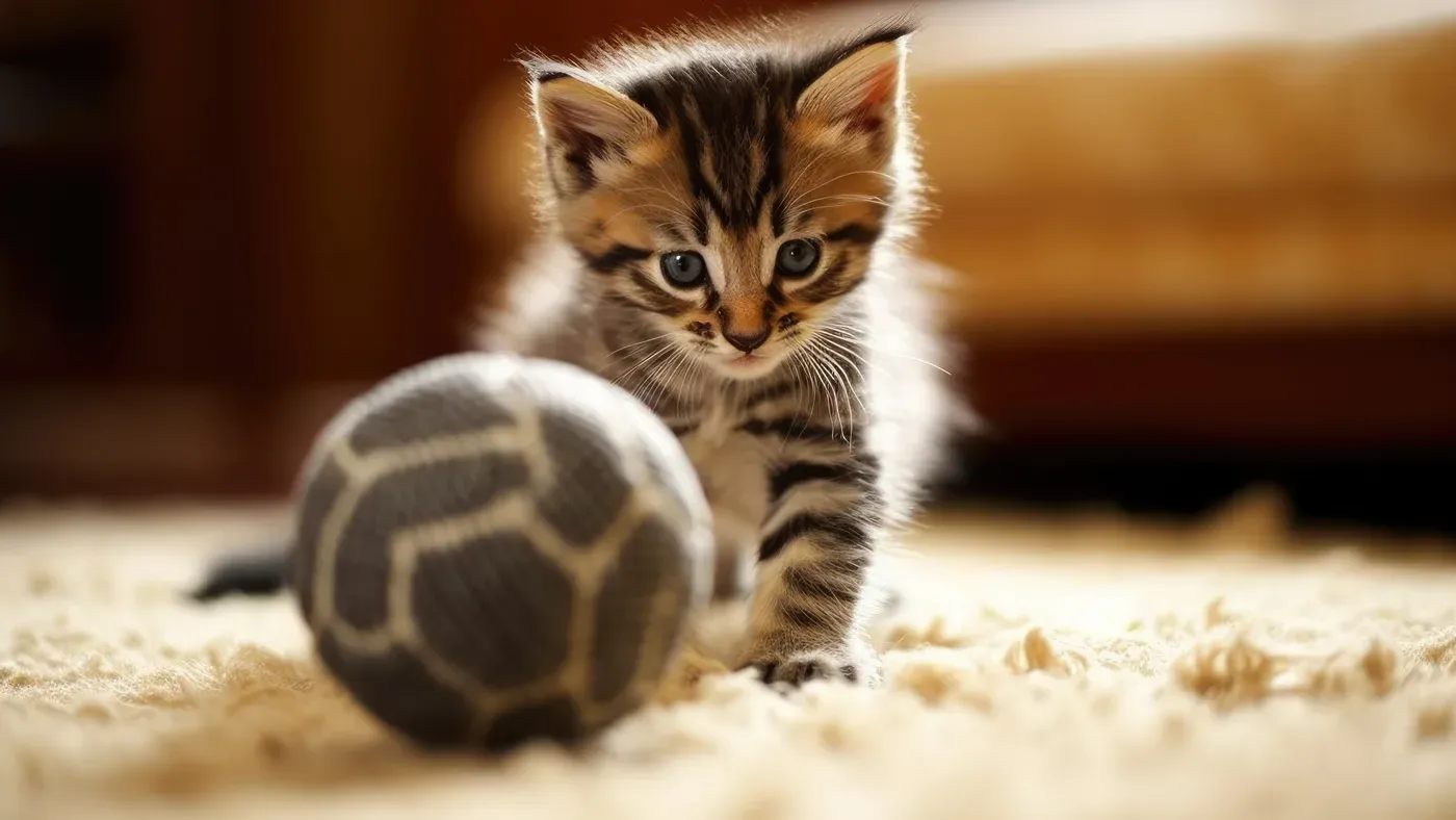 Färgglada kattbollar i närbild